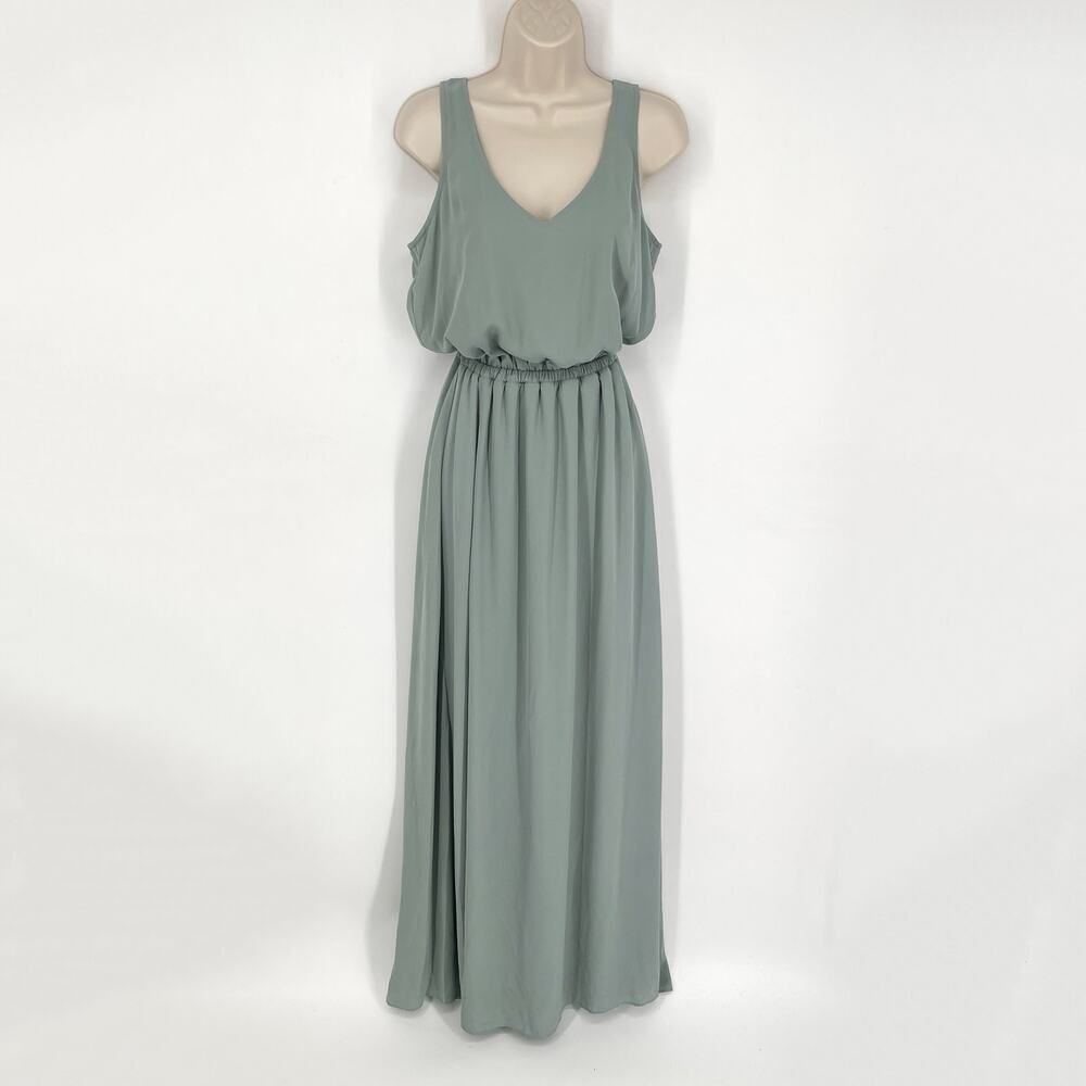 Show Me Your MuMu Kendall Maxi Dress Sz S Silver Sage Green Split Skirt Lined